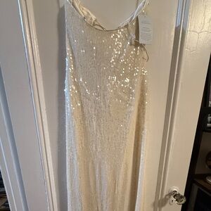 Anthropologie White Sequin Maxi Dress